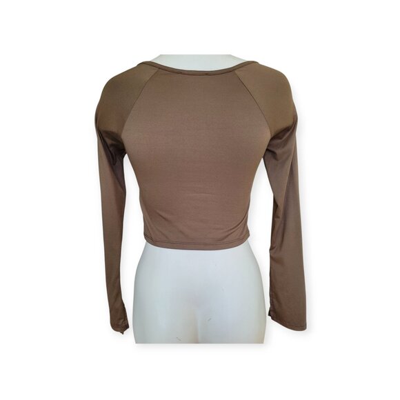 Brown Split Sleeve Keyhole Top by Pretty Garbage S - Picture 7 of 14